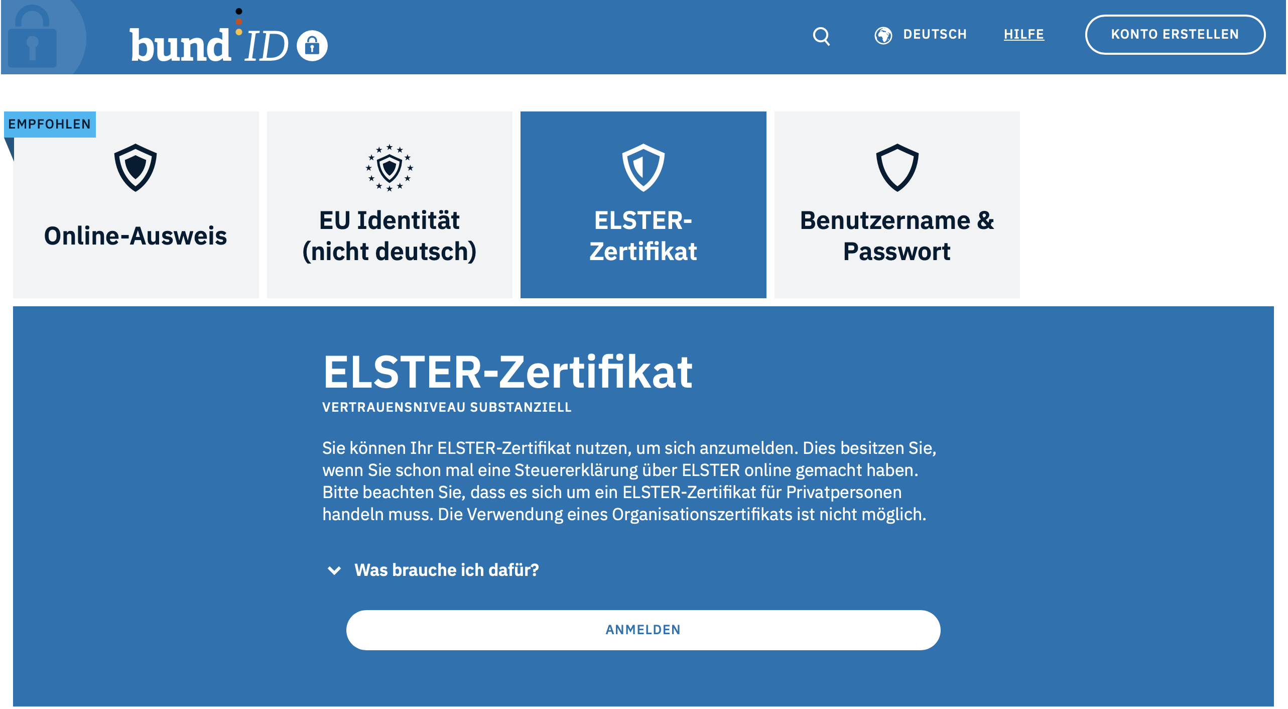 Elster-Zertifikat